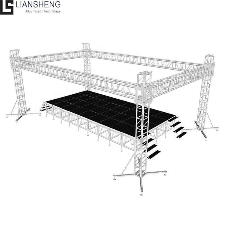 Telaio in alluminio per palco da concerto all'aperto con podio di vendita superiore con rack per sistema di sollevamento per display a traliccio