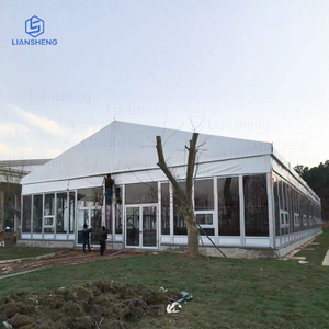 Tenda da esterno con struttura in alluminio di vendita calda, tenda personalizzata antivento impermeabile, tenda da lavoro con esposizione a parete in vetro superiore ad arco