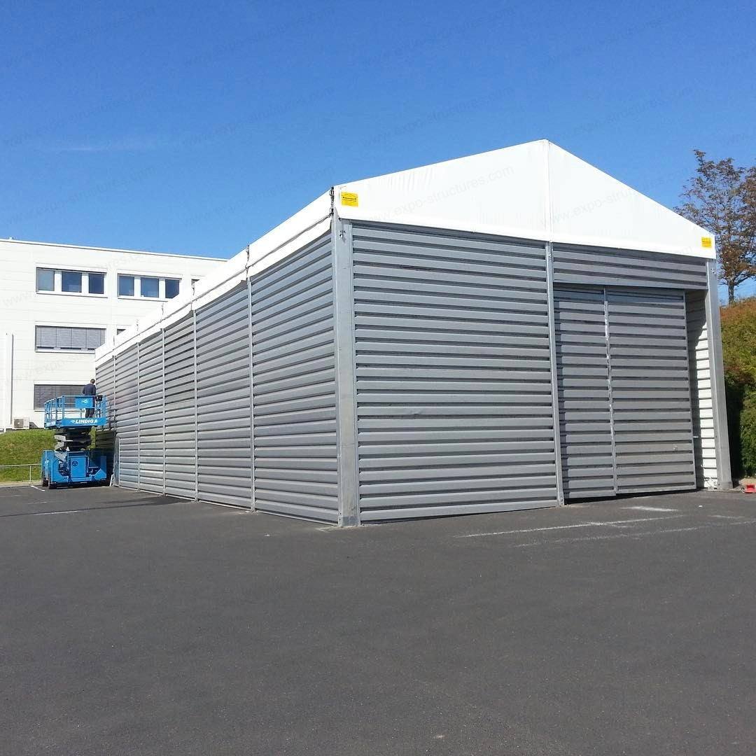 Grande tenda di stoccaggio per magazzino industriale Panino ignifugo impermeabile in PVC resistente ai raggi UV Lamiere di acciaio durevoli Logo per uso esterno in tessuto