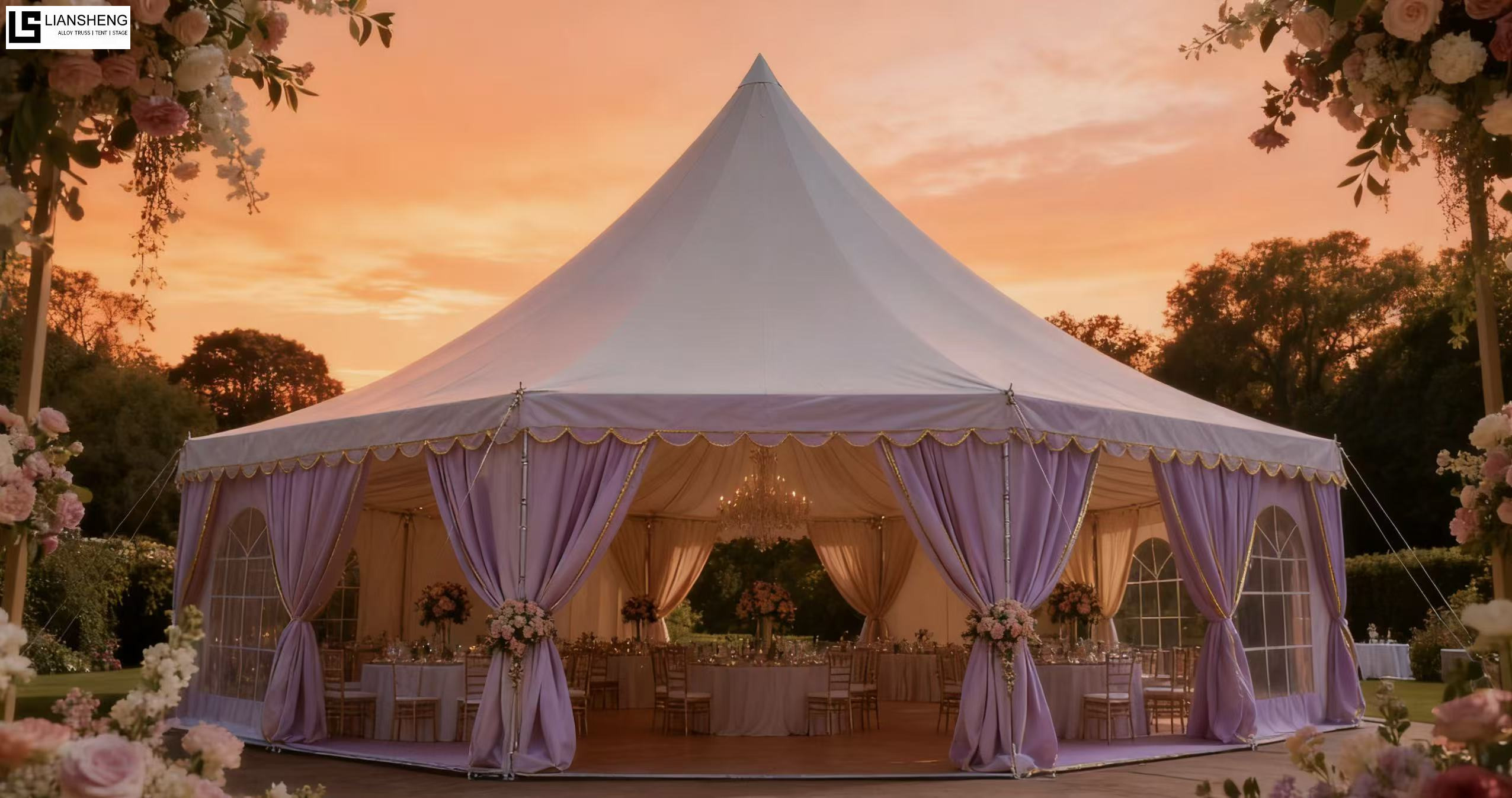 Tenda a pagoda con guglia poligonale per matrimoni all'aperto di nuovo stile con telaio in lega di alluminio Personalizzazione delle dimensioni più vendute disponibile
