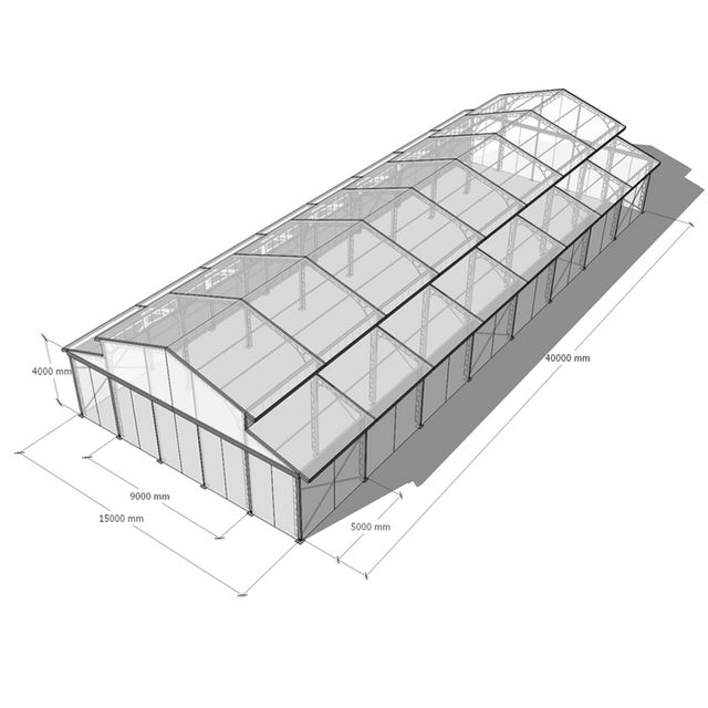 Tendone per matrimoni grande 15X40 m Tenda per feste trasparente da 300 posti Tende per eventi nell'atrio con cornice nera per eventi all'aperto