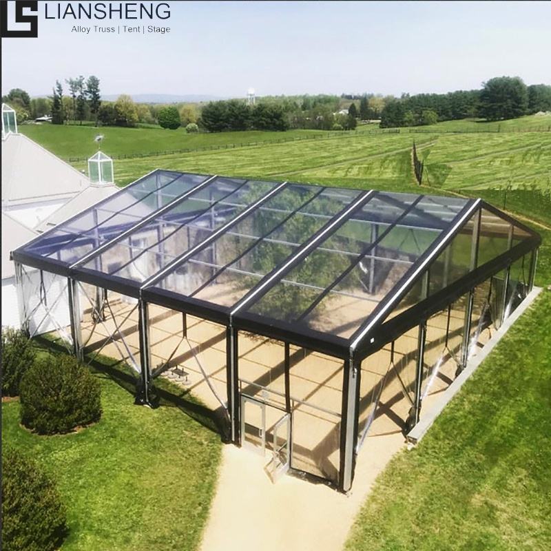 Tenda per feste di lusso con cornice nera in PVC trasparente, tenda grande, colore a spina di pesce curva, tenda per tendone per eventi con struttura in acciaio di alluminio opzionale