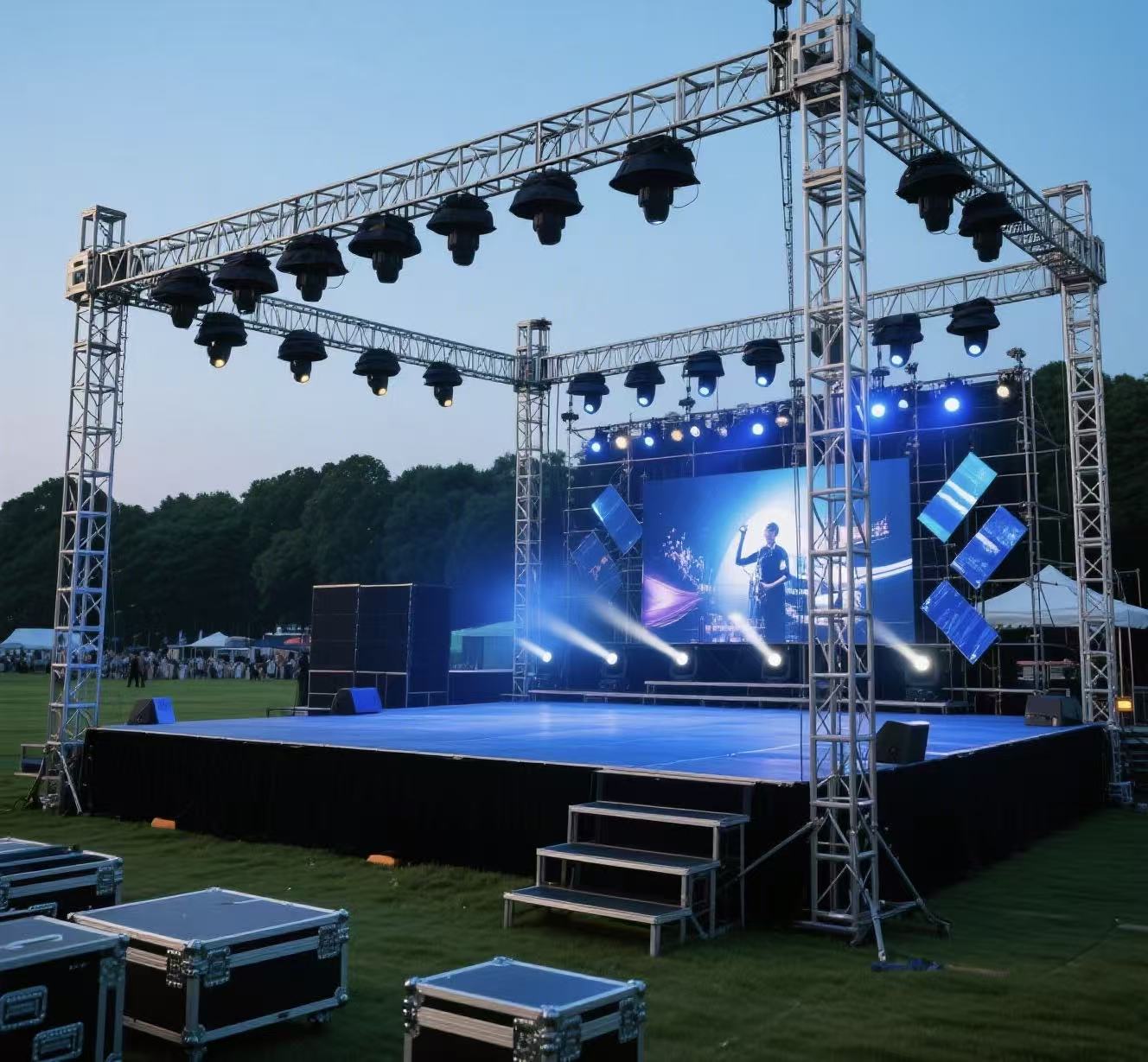 Palcoscenico per eventi in alluminio con traliccio di illuminazione per stand espositivi e per spettacoli