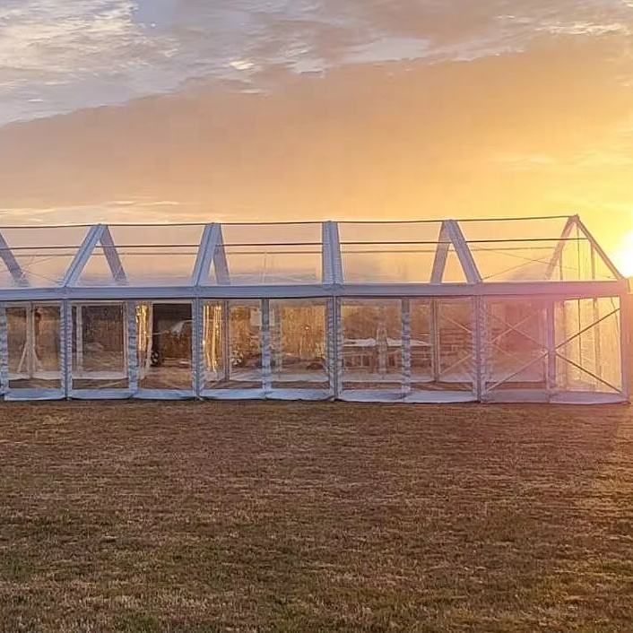 Tenda per matrimoni per eventi in alluminio bianco trasparente personalizzato in PVC Tenda per esterni con struttura nera in alluminio resistente per matrimoni