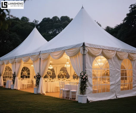 Tenda a pagoda con guglia poligonale per matrimoni all'aperto di nuovo stile con telaio in lega di alluminio Personalizzazione delle dimensioni più vendute disponibile