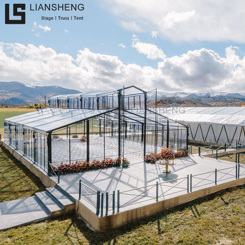 Tenda per eventi Orangery con atrio per feste di matrimonio, struttura in alluminio per esterni di lusso per 4 stagioni
