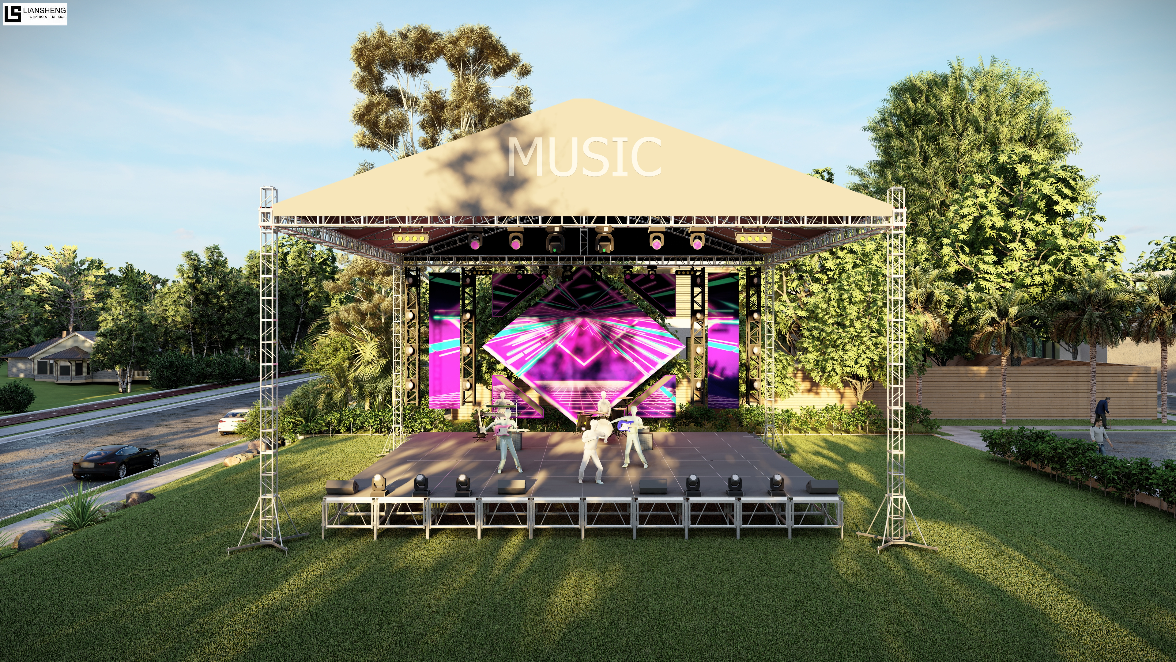 Palcoscenico per concerti per eventi con traliccio a vite in lega di alluminio con tetto piano 8 * 6 * 6 m