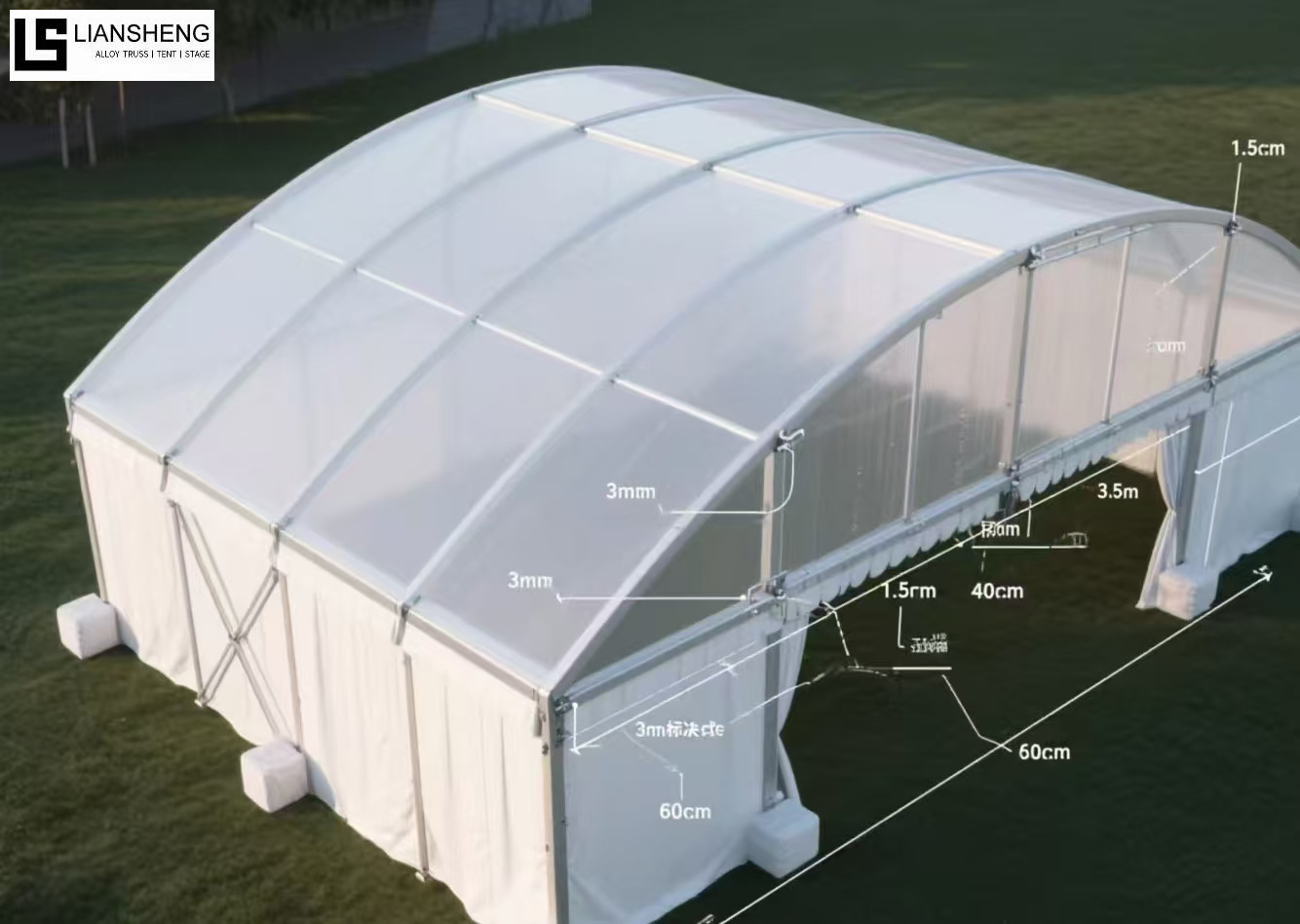 Tenda per tendone curva in alluminio per eventi all'aperto e feste di matrimonio
