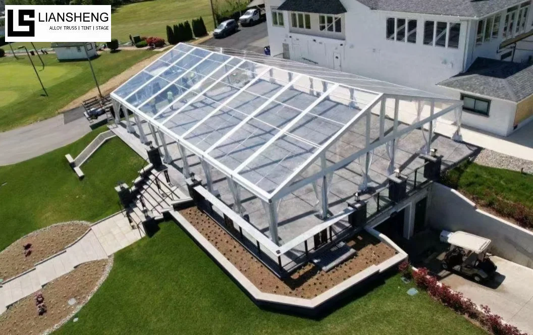 Tenda con tetto trasparente e pareti in vetro – Struttura per eventi trasparente e di lusso